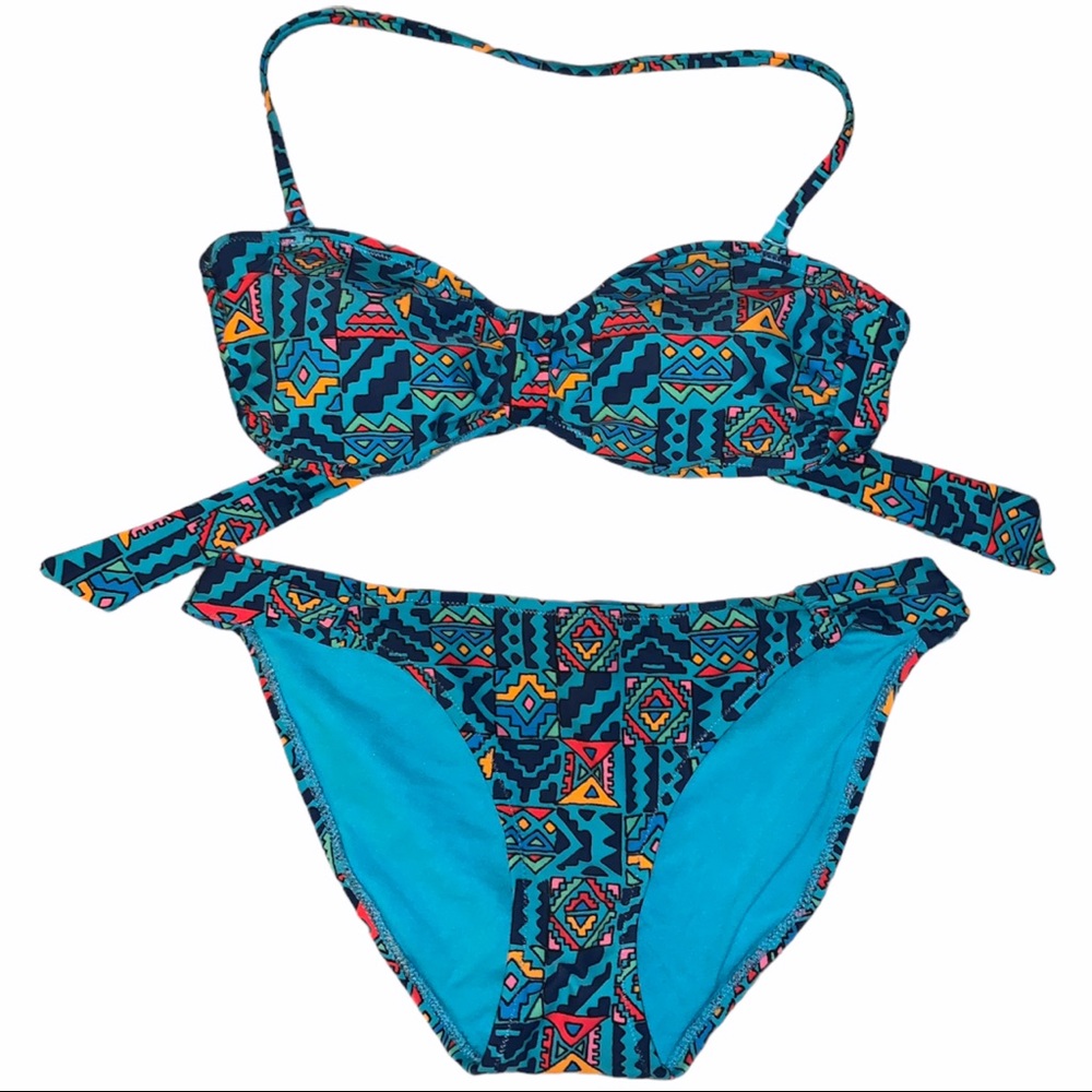 Aerie Blue Colorful Tribal Pattern Bikini Set